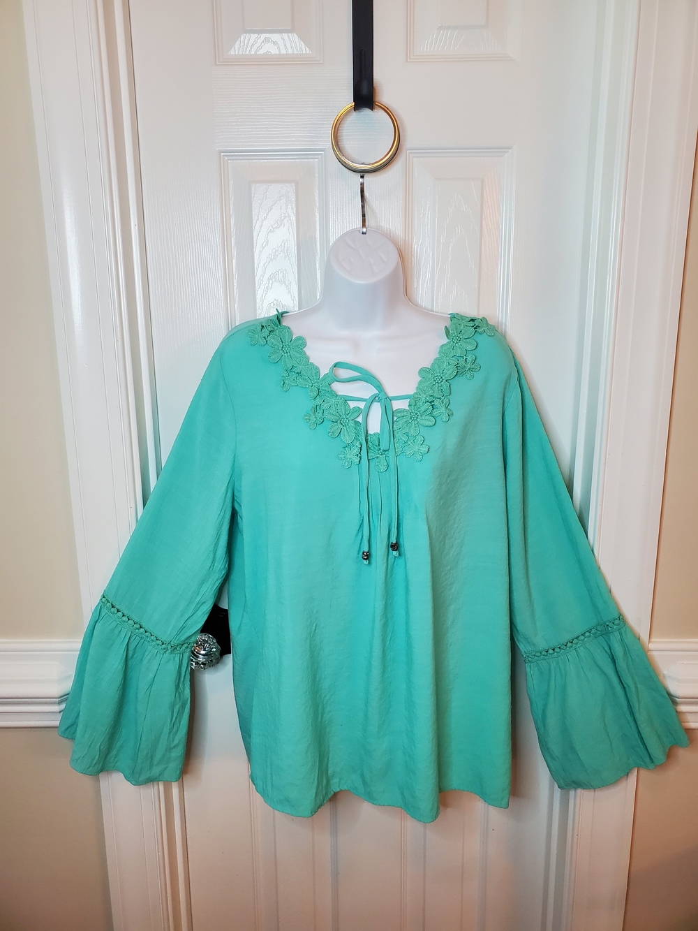 NY Collection - Teal Green - Floral Lace Tie-Front -  Blouse Sz. 1X